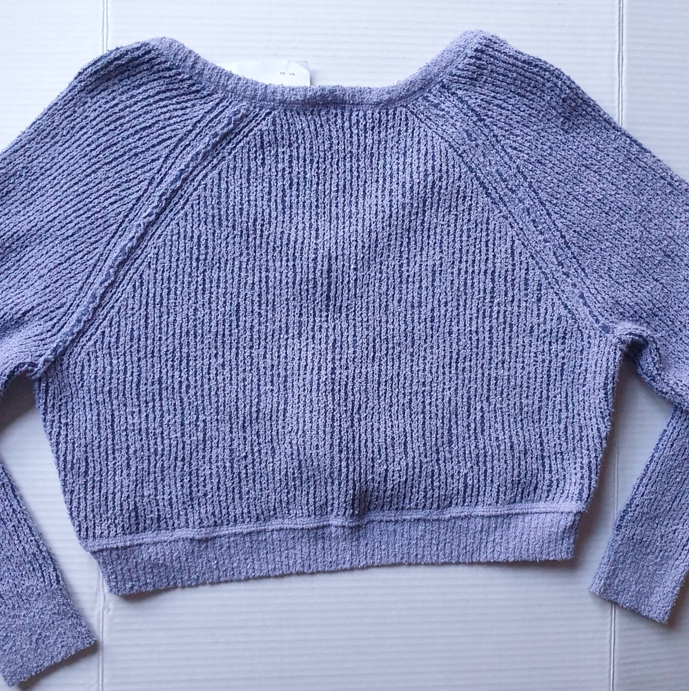 Free People High Low Purple Combo Textured V-Neck Relaxed Fit Comfy Sweater Sm - Picture 9 of 16